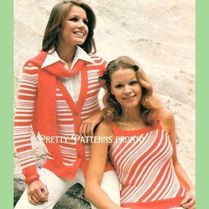 Knitting Pattern 1970s Candy Cane Sweater Stripe Christmas Holiday Cardigan